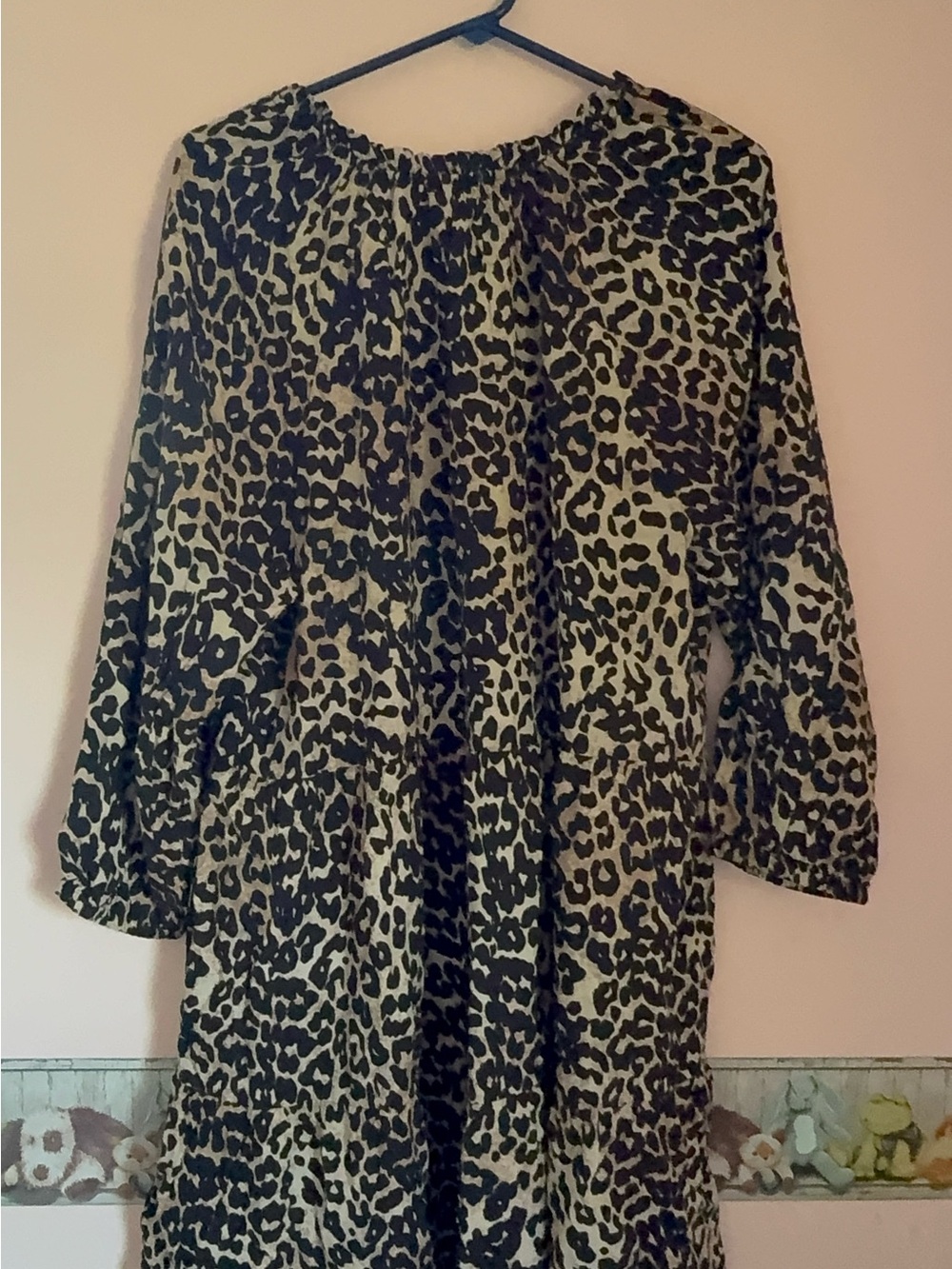 Leopard Print Long Sleeve Women's Dress - Black and Cream